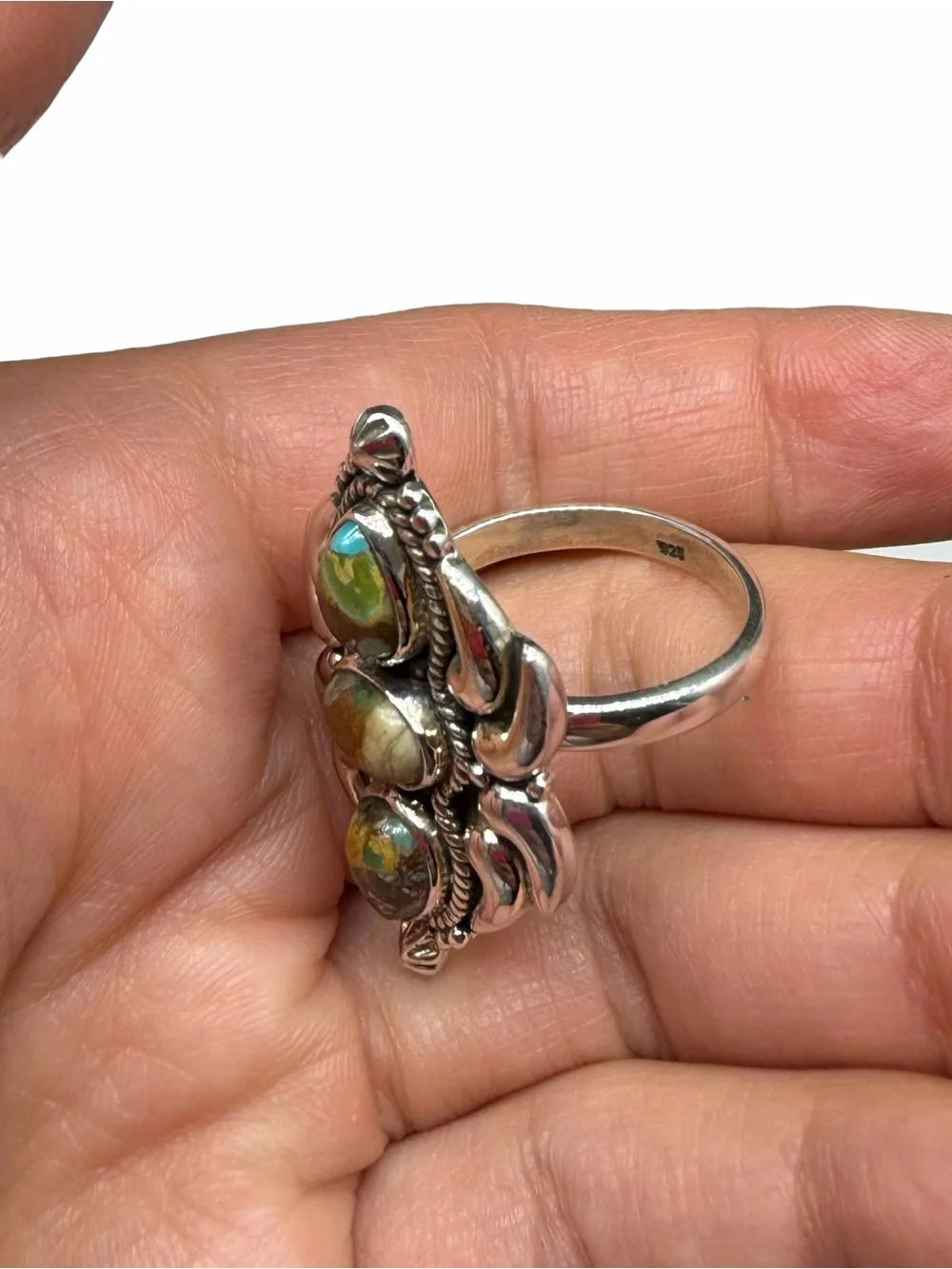 Royston Turquoise Ring Solid 925 Sterling Silver Adjustable Size 8 - 10.5